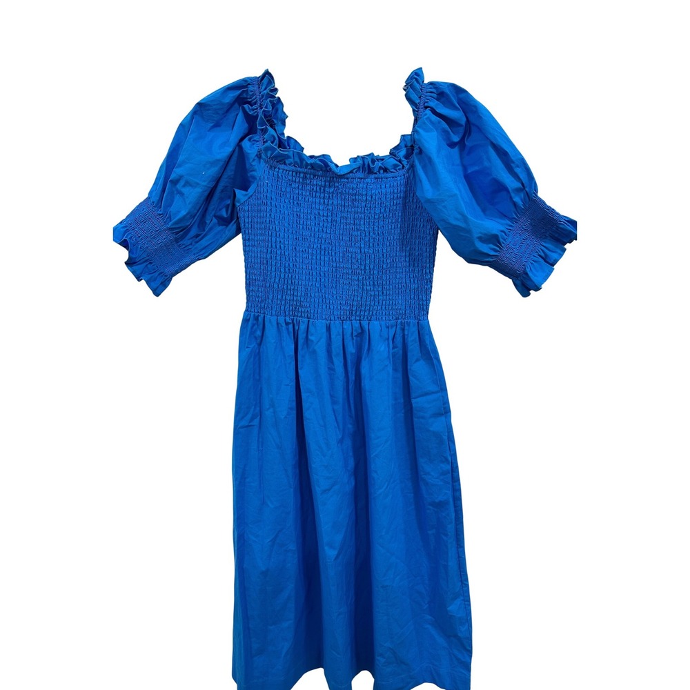 Crown & Ivy Blue Smocked Midi Dress Puff Sleeve Ruffle Square Neck Small